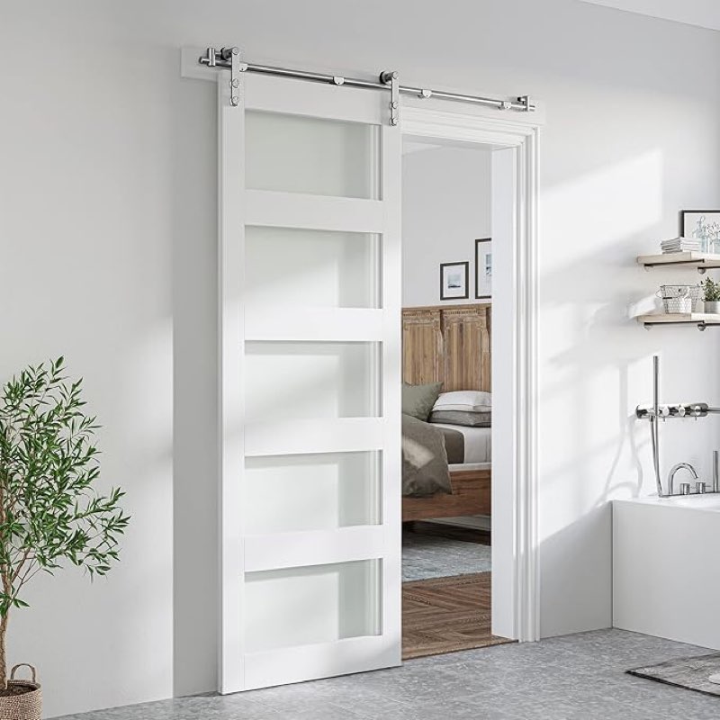 SMARTSTANDARD 5 Feet Stainless Steel Sliding Barn Door Hardware Kit - Heavy Duty Sturdy Barn Door Track - Smoothly and Quietly - Step-by-Step Installation Instruction -Fit 30\" Wide Door Panel