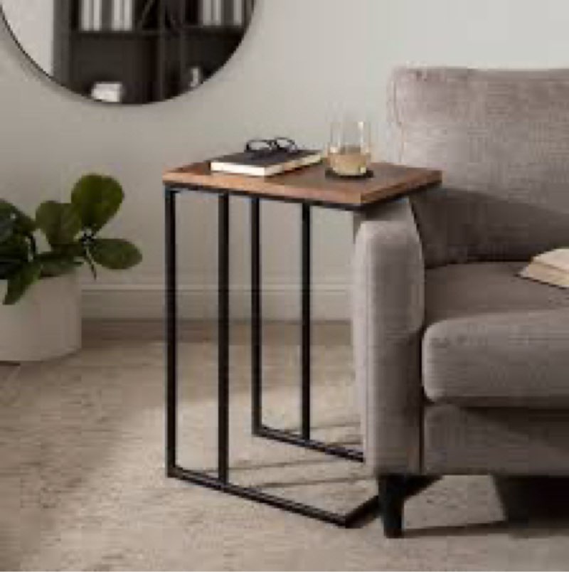 Amald Metal Base C-Table 19X12x27 Walnut Brown