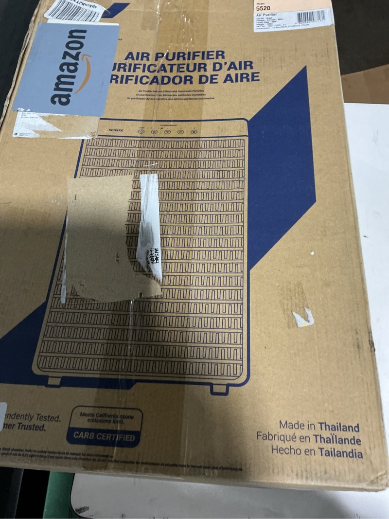 Condition photo showing As Is for winix 5520 air purifier for home large room up to 1882 ft² in 1 hr with air quality monitor, true hepa, high deodorization carbon filter and auto mode, captures pet allergies, smoke, dust. black air purifier