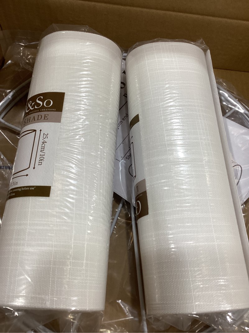 Condition photo showing Good Condition for set of 2 pure white linen drum lamp shade 13" top x 13" bottom x 10" high (spider) contemporary lamp shades for table lamps & bedside lamps replacement lampshade - go&so - assembly is required 13*13*10 inch-2 pack white-texture