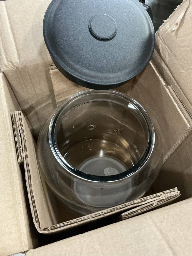 Condition photo showing Good Condition for anchor hocking 2 gallon montana glass jar with lid (2 piece, black metal, dishwasher safe)