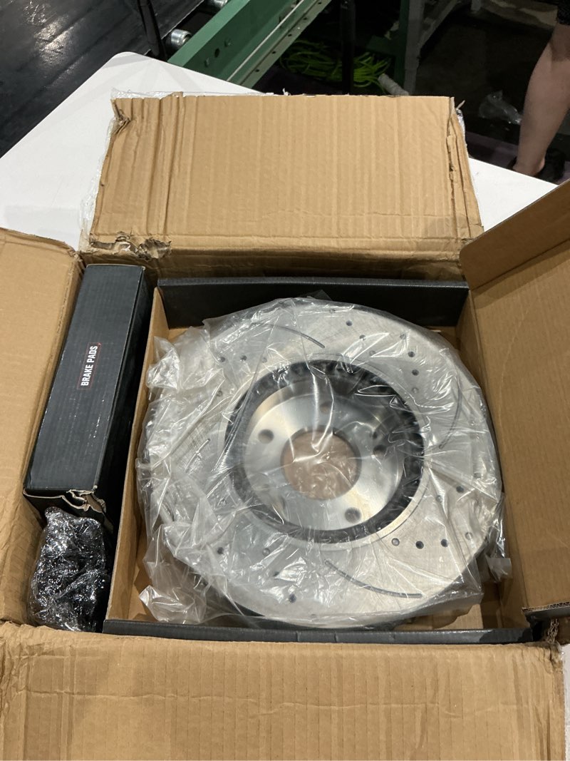 Condition photo showing Good Condition for brake pads and rotors kit compatible with 2011-2016 kia sportage, 2010-2015 hyundai tucson, front automotive replacement brake kits 31427 d1855-8614 drilled and slotted rotors 300mm(11.8in)