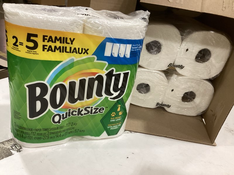 Condition photo showing New/Like New for bounty family rolls paper towels, 12 rolls