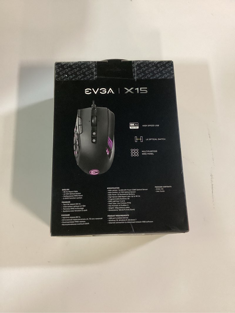 EVGA X15 MMO Gaming Mouse, 8k, Wired, Black, Customizable, 16,000 DPI, 5 Profiles, 20 Buttons, Ergon