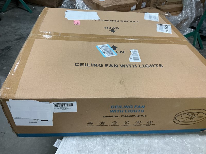 Condition photo showing New/Like New for Ceiling Fans with Lights, 24 Inch Low Profile Flush Mount Fan with Remote, Low Noise, Reversible DC Motor, 3-Color Dimmable LED Fan for Bedroom, Kitchen, Dining Room, Kids Room Pearl White 24 inch