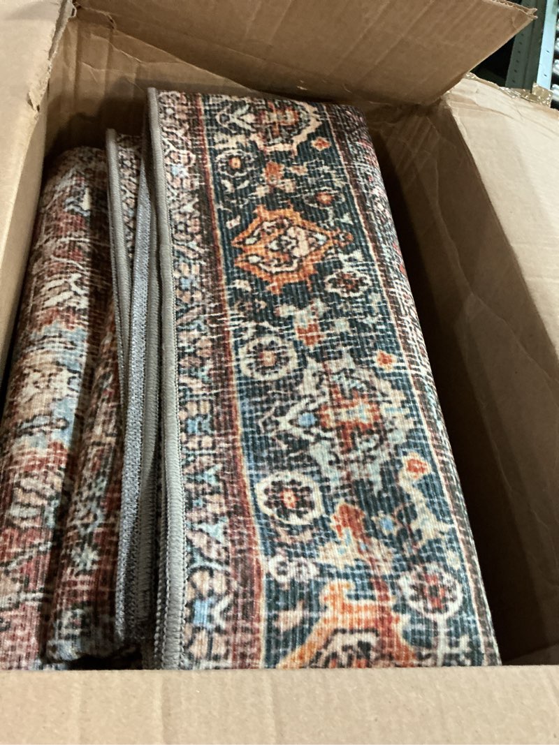 Condition photo showing Good Condition for 9x12 Area Rug Machine Washable Boho Rug for Living Room,Ultra-Thin Low Pile Carpet,Lightweight Indoor Printed Rug,Non Slip Floral Area Rug for Bedroom, Dining Room, Home Office,Terracotta/Indigo Root={'value': "['Terracotta/Indigo']"} 9\' x 12\' (Rectangular)