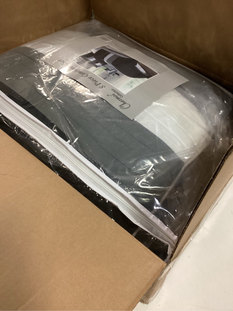 Condition photo showing Good Condition for Chezmoi Collection Loft 8-Piece Luxury Striped Comforter Set (Full, Black/Gray/White) Full Black/Gray/White
