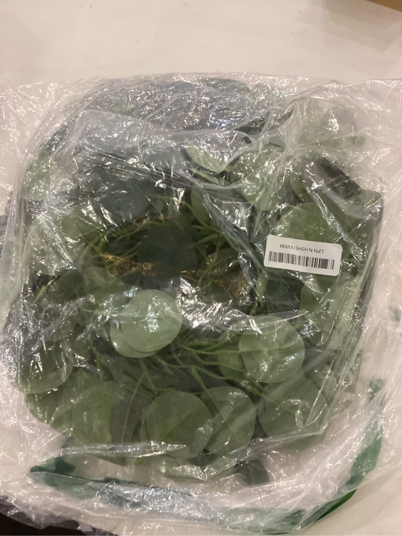 Condition photo showing Good Condition for 4 Pack 6.5 Ft Artificial Eucalyptus Garland Faux Greenery Garland with Willow Leaves Fake Greenery Vines for Party Decor Home Decor Wedding Decor Coffe Bar