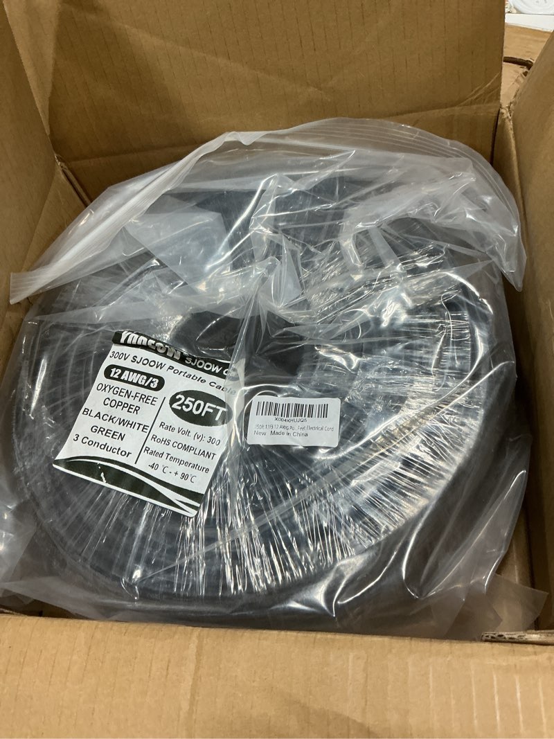Condition photo showing New/Like New for 250ft 12/3 12 AWG Portable Power Cable (3 Conductor) - SJOOW 300V 12 Gauge Electric Wire for Motor Leads, Portable Lights, Battery Chargers and Machinery - 3 Conductor - 250 Feet Electrical Cord 250 Feet 12AWG(3 Conductor)