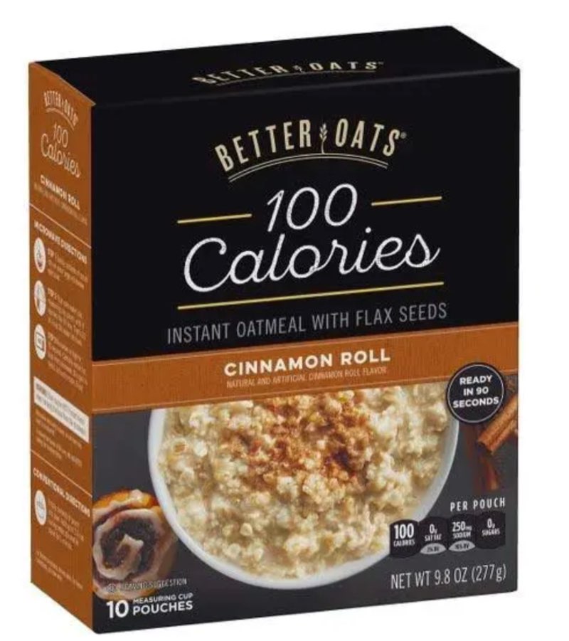 BBD: SEP/15/2925.  Better Oats 100 Calorie Cinnamon Roll Oatmeal Packets, 6 / 9.8 OZ. Flax Seed and Whole Grain Breakfast, Cooks in