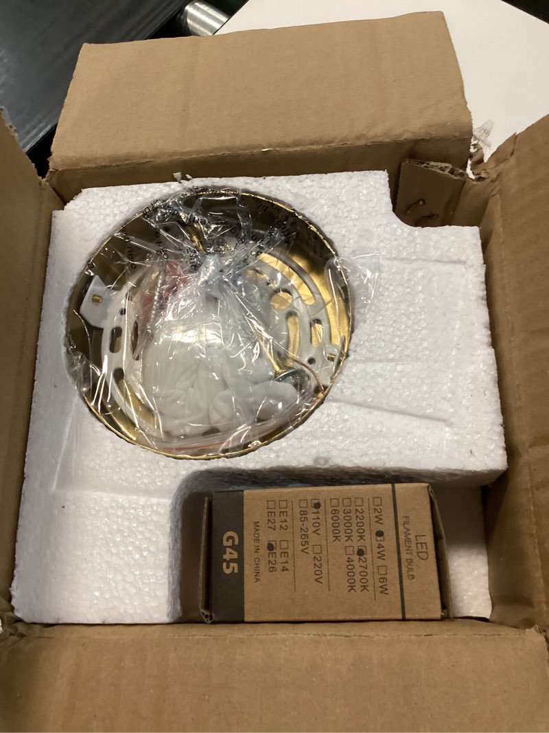 Condition photo showing Good Condition for mid century modern globe semi flush mount ceiling light fixture frosted glass with gold brass finish,1-light sphere glass pendant lights for aisle porch stairway closet kitchen laundry room(bulb incl) frosted and gold 6 inch