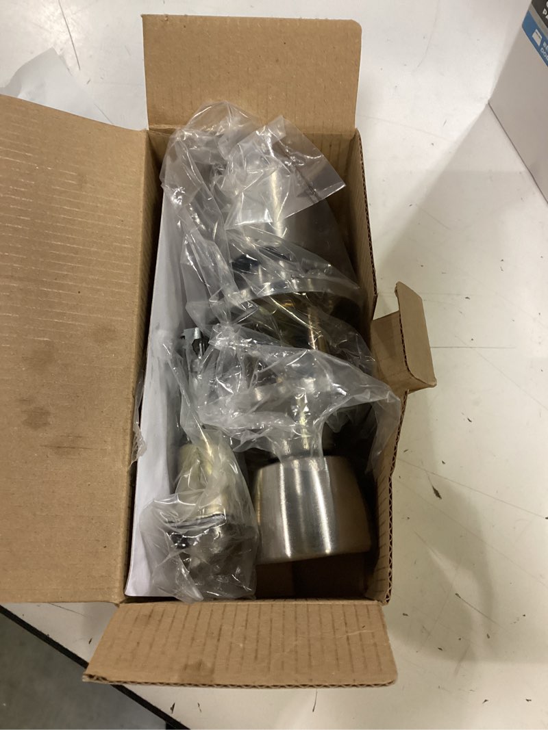 Condition photo showing Good Condition for 6 pack keyed entry door knob and single cylinder deadbolt combination set in satin nickel, keyed alike exterior knob door handle and deadbolt lock and key, round locking lever handle set 6 pack modern brushed nickel