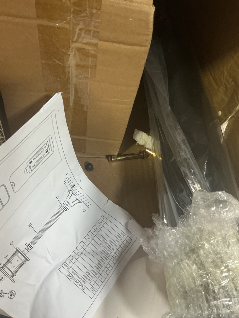 Condition photo showing As Is for Emliviar Outside Solar Powered Post Light, Black Pathway Light with Remote Control, Dusk to Dawn LED Outdoor Solar Pole Lighting, Bulb Included, Seeded Glass, 2084PL-SL BK Path Light - 40.9 Inch