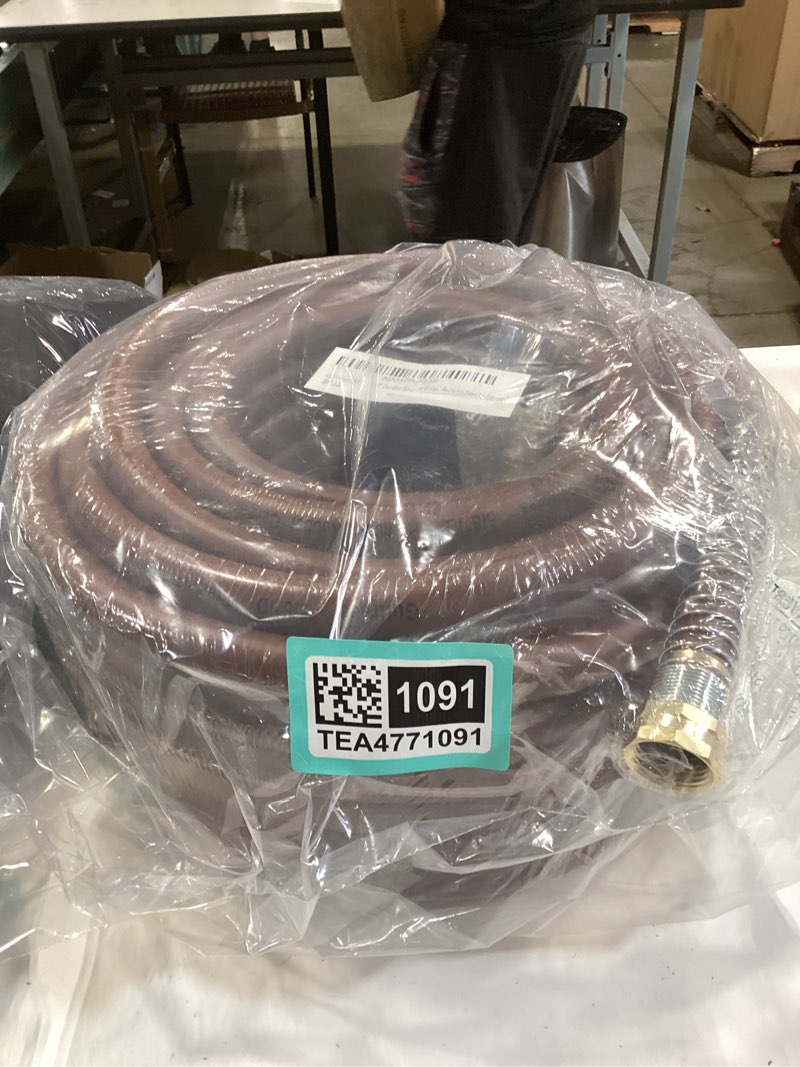 Condition photo showing New/Like New for guitrees garden hose 90ft x 5/8", heavy duty rubber hose, water hose with five layered braiding, male to female fittings, 1000psi burst, 300psi working (brown) 5/8 90ft male to female brown