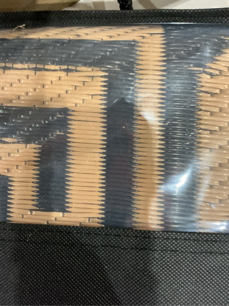 Condition photo showing Good Condition for sand mine reversible mats, plastic straw rug, modern area rug, large floor mat and rug for outdoors, rv, patio, backyard, deck, picnic, beach, trailer, camping (4' x 6', brown & black) brown & black basketweave 4' x 6' (rectangular)