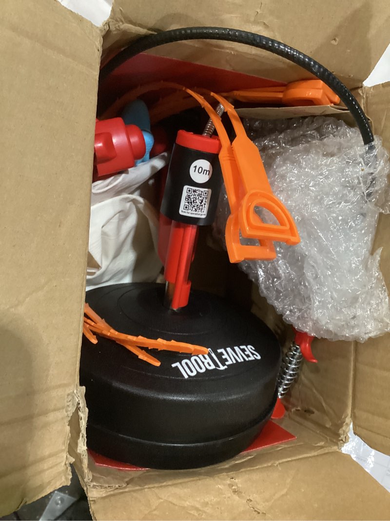 Condition photo showing As Is for drain snake hair drain clog remover,sevvetrool plumbing drain auger snake drill attachment toilet snake auger for bathroom kitchen tub shower drain clog remover with gloves(33ft/10m) red+black 10m/33ft