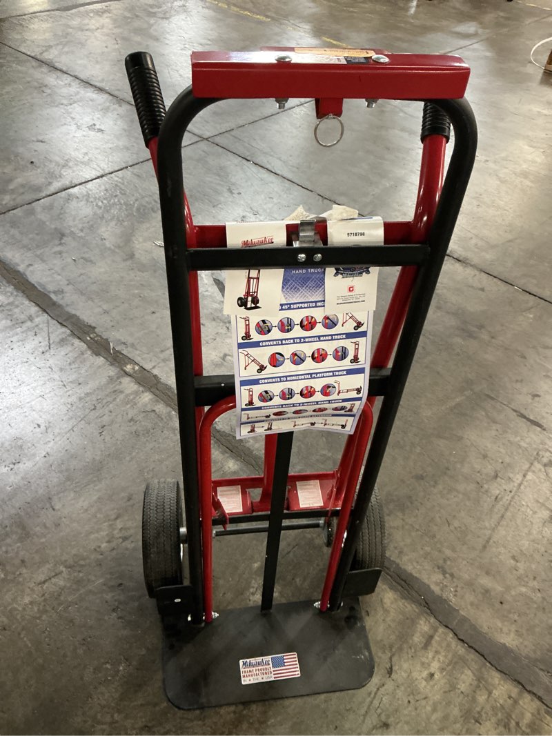 Condition photo showing As Is for milwaukee 1000-lb capacity 4-wheel multiple colors/finishes steel 4 in 1 convertible hand truck