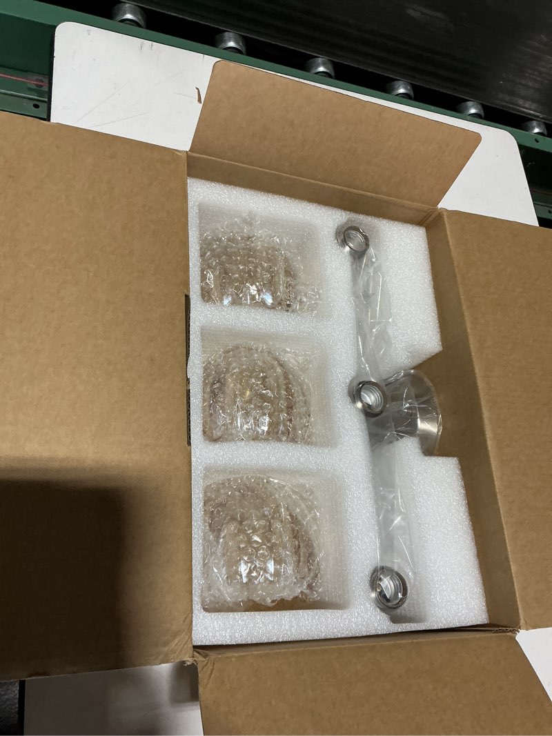 Condition photo showing New/Like New for Bathroom Light Fixtures, 3-Light Vanity Wall Light Over Mirror with Amber Tulip Glass Shade for Bedroom Living Room (Bulb Not Included), Satin Nickel 3 Heads-Nickel Base-Tulip Light Amber Hardwired