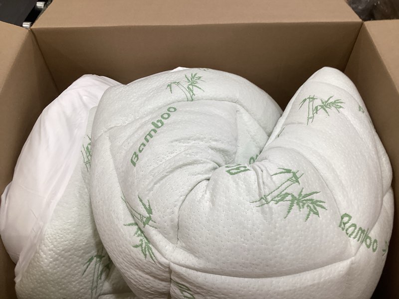 Condition photo showing As Is for memory foam mattress topper - viscose made from bamboo pillow top thick queen size mattress pad for back pain, ultra soft & cooling for hot sleepers, 6-18'' deep pocket, green green queen