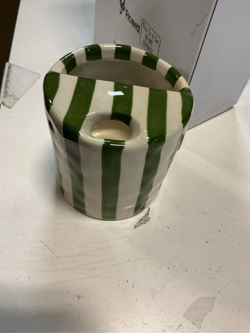 Condition photo showing Good Condition for Coffee Mug Espresso Cup 10oz Ceramic Coffee Mugs Porcelain Coffee Cup Hand-Painted Striped Art Multiple Use for Kitchen, Dining-Green