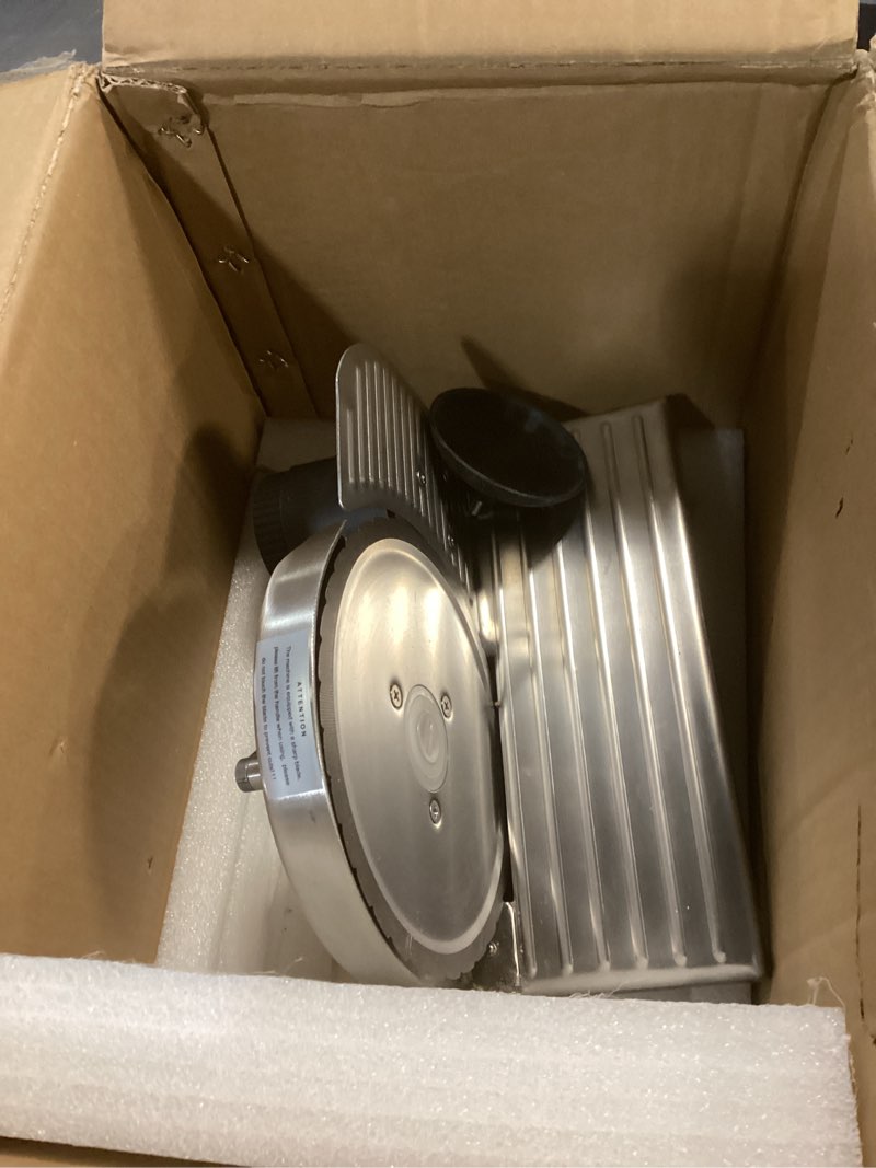 Condition photo showing As Is for VEVOR Manual Bread Slicer, 0-6" Adjustable Thickness Cheeser Butter Cutting, Micro-Serrated Stainless Steel Blade, Aluminum Alloy Commercial Cheese Slicer for Kitchen, Restaurant, Bakery, Party