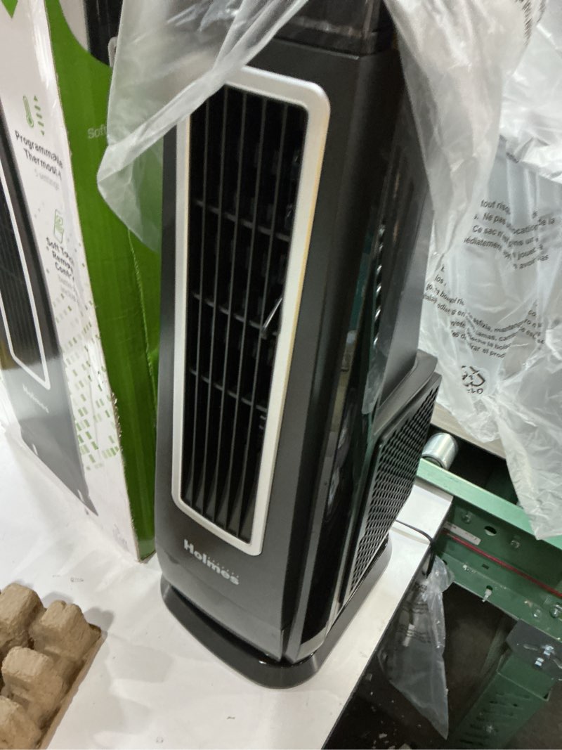 Condition photo showing New/Like New for holmes 30” extremebreeze high velocity tower fan with programmable thermostat and 3 speeds, black