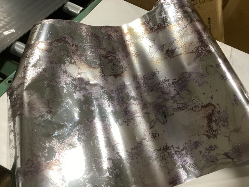 Condition photo showing As Is for liveinurban vintage foxed silver rusts antique chrome reflective style wallpaper, grunge peel and stick contact paper for wall furniture vanity dresser home decor, 15.35"x39.37" 39.4" x 15.4" foxed silver rusts