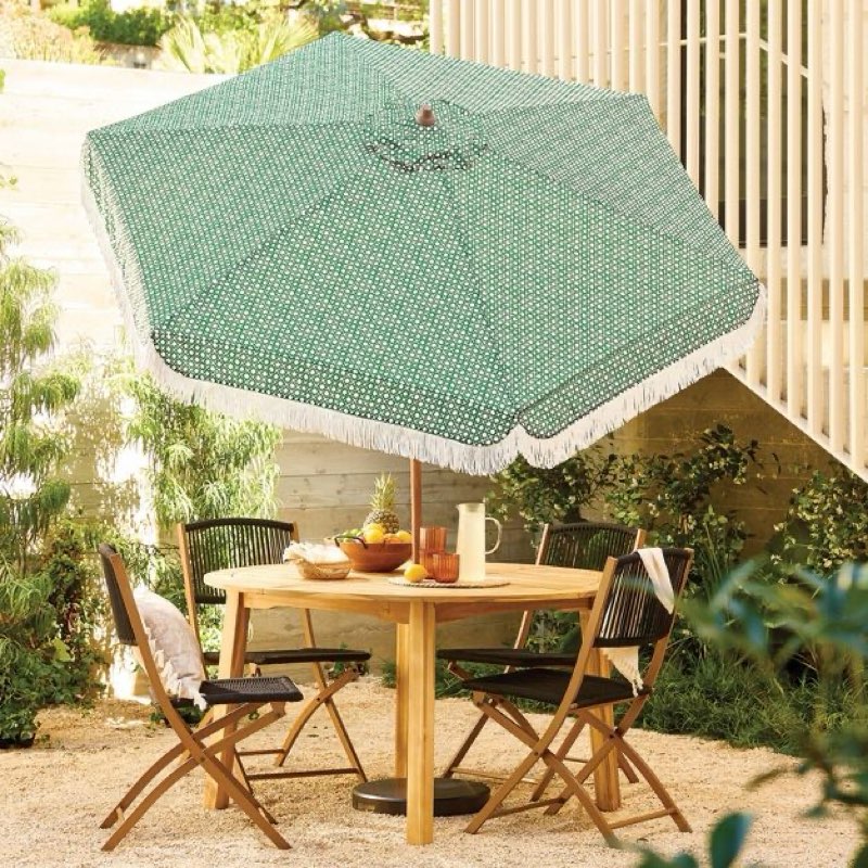7.5' cane fringe outdoor patio umbrella green - tempera