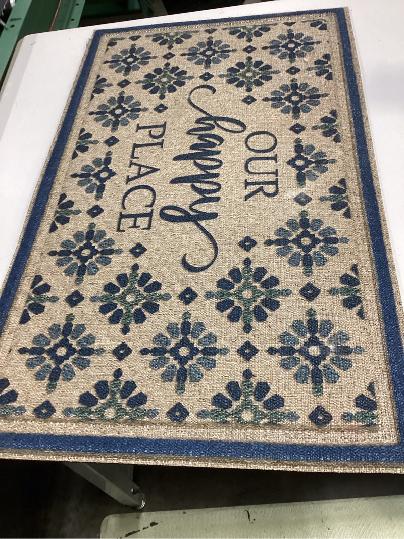 Condition photo showing As Is for style selections 1-1/2-ft x 2-1/2-ft multi polyester rectangular indoor or outdoor decorative door mat