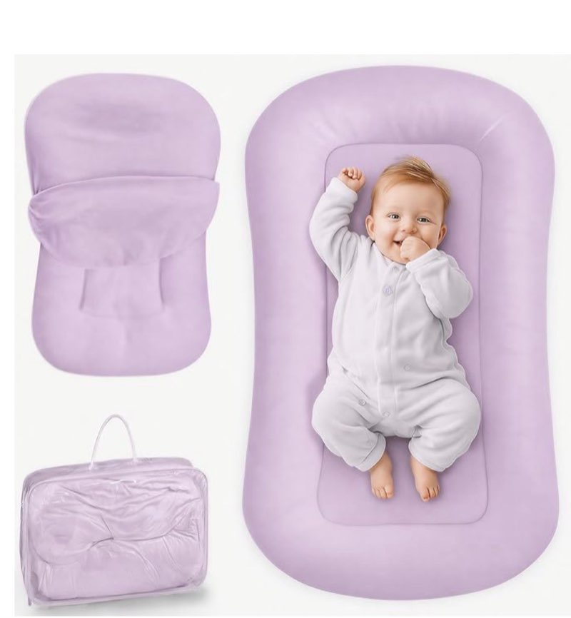 infant support cushion - baby lounger for newborn, 0-24 months, breathable cotton fabric infant support cushion, portable newborn essentials for home and travel, brown (cover included)