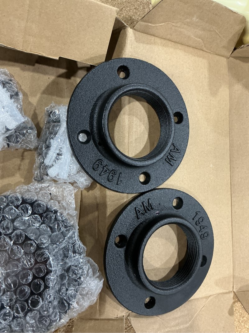 Condition photo showing Good Condition for black painted floor flange, home tzh 4 pack malleable iron pipe flange for industrial vintage style, flanges with threaded hole for diy project/furniture/shelving decoration (4, 2 inch) 4 2 inch