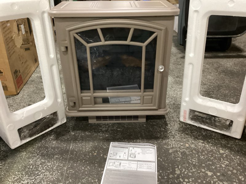 Condition photo showing New/Like New for duraflame electric fireplace stove 1500 watt infrared heater with flickering flame effects - french grey dfi-591-05