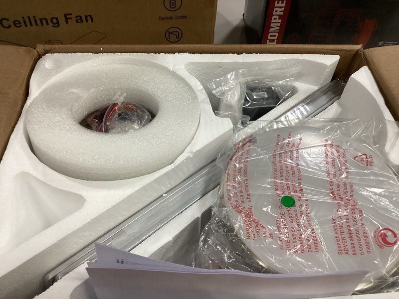 Condition photo showing New/Like New for 42 Inch Brushed Nickel Ceiling Fan with Light, Flush Mount and Remote Control, Dimmable 3-Color Temperature LED, 6-Speed Reversible DC Motor, 5-Blade Modern Design for Indoor or Outdoor Nickel 42 Inch