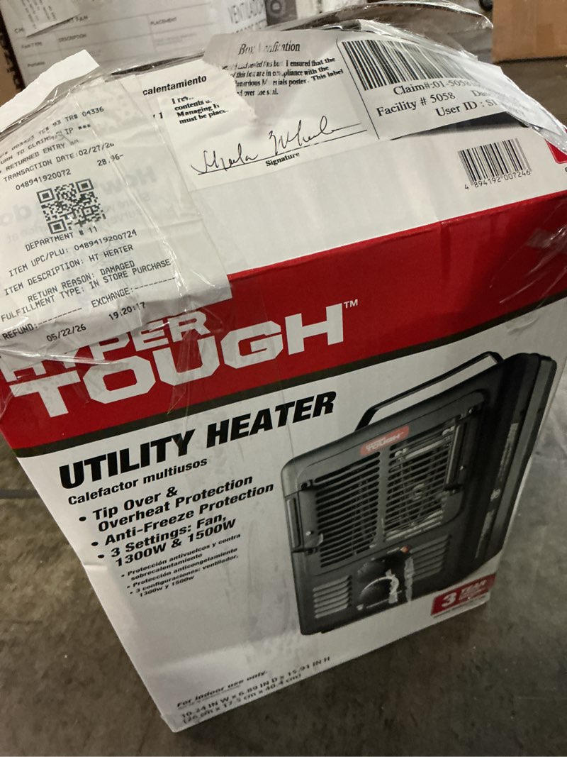 Condition photo showing As Is for hyper tough new 1500w milkhouse utility heater (demagned)