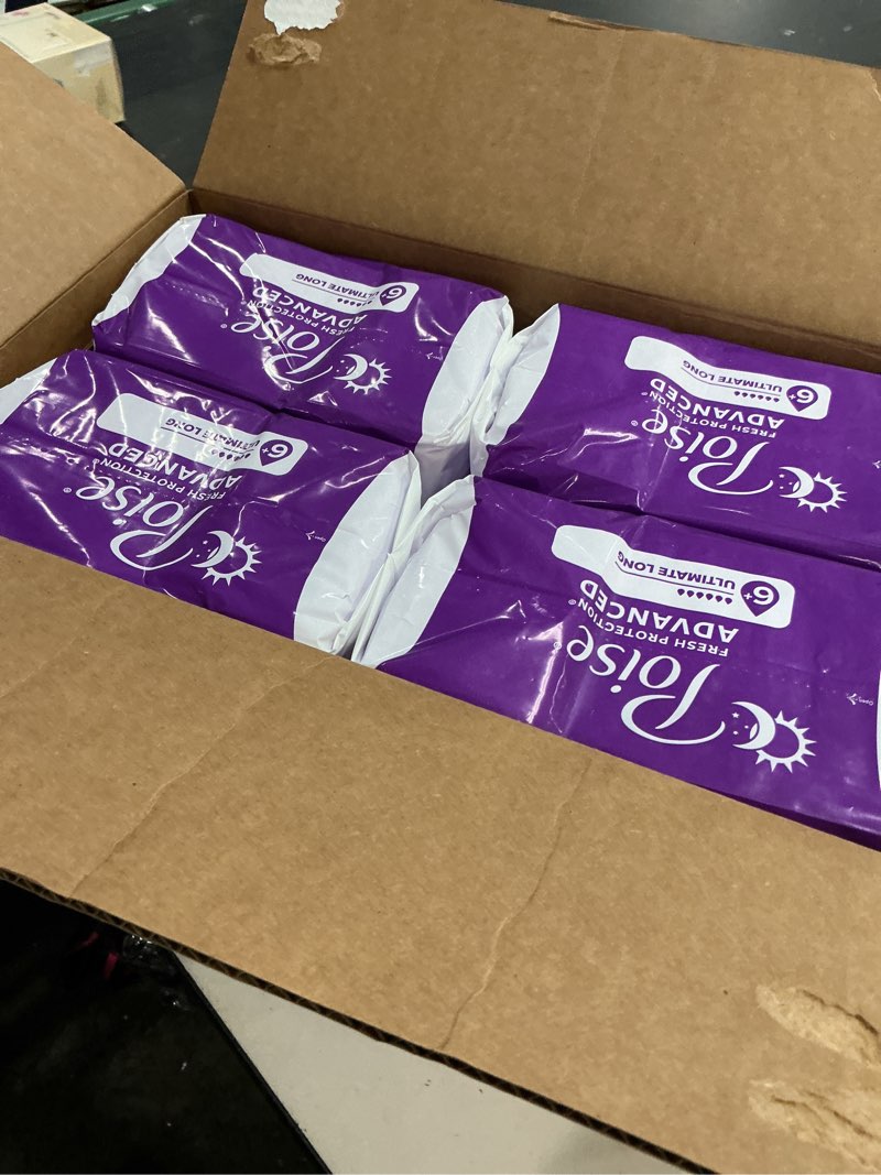 Condition photo showing New/Like New for poise plus ultimate absorbency long pads 108 count
