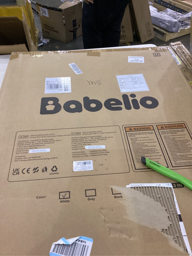 Condition photo showing New/Like New for Babelio Baby Gate for Stairs & Doorways, 26-43" W 34" H Extra Tall| No Bottom Bar| Easy Installation| One-handed Operation| Auto-close| Hardware Mount (Drill Needed) Safety Dog/Pet Gate Indoor (White) White - B17 34" H, 26-43" W-Standard