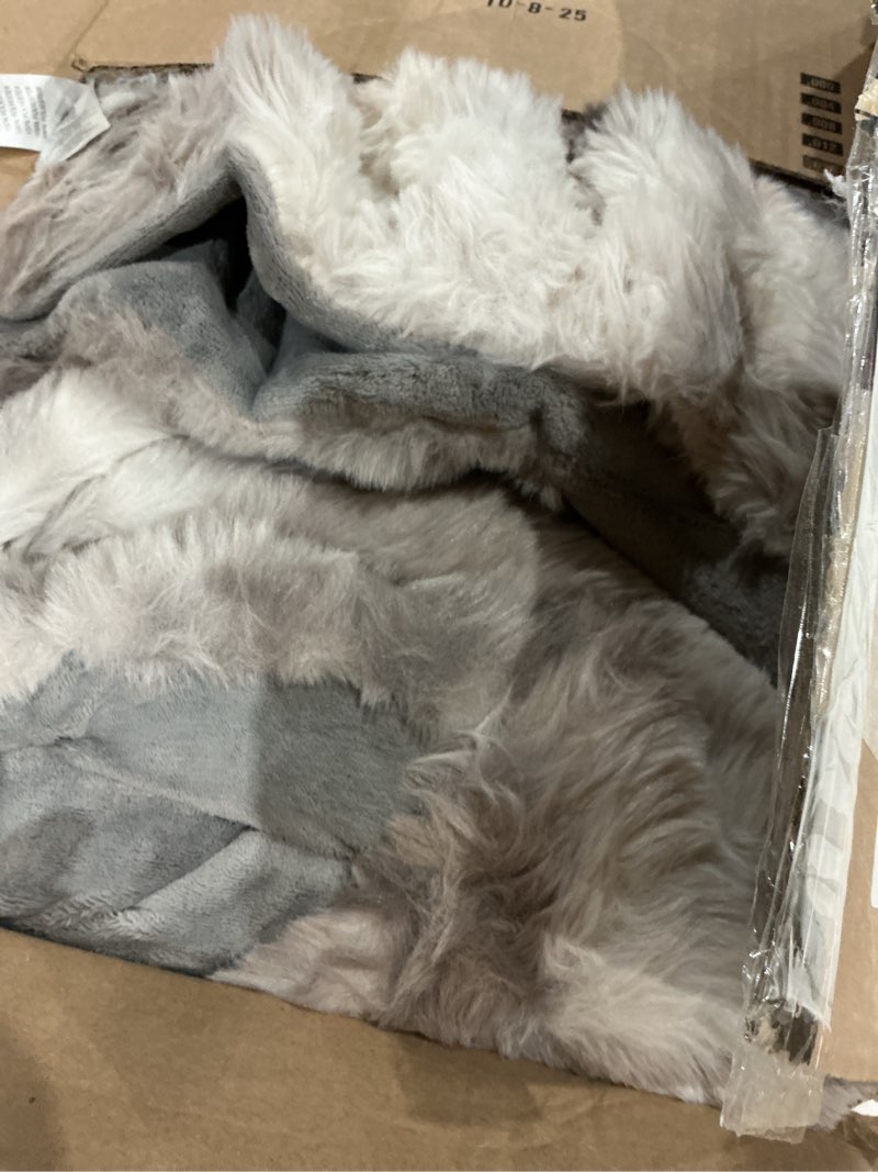 Condition photo showing Good Condition for cozy bliss faux fur throw blanket for couch, fuzzy soft plush thick bubble blanket for sofa bedroom living room, 50 * 60 inches tie-dye taupe tie-dye taupe throw(50" x 60")