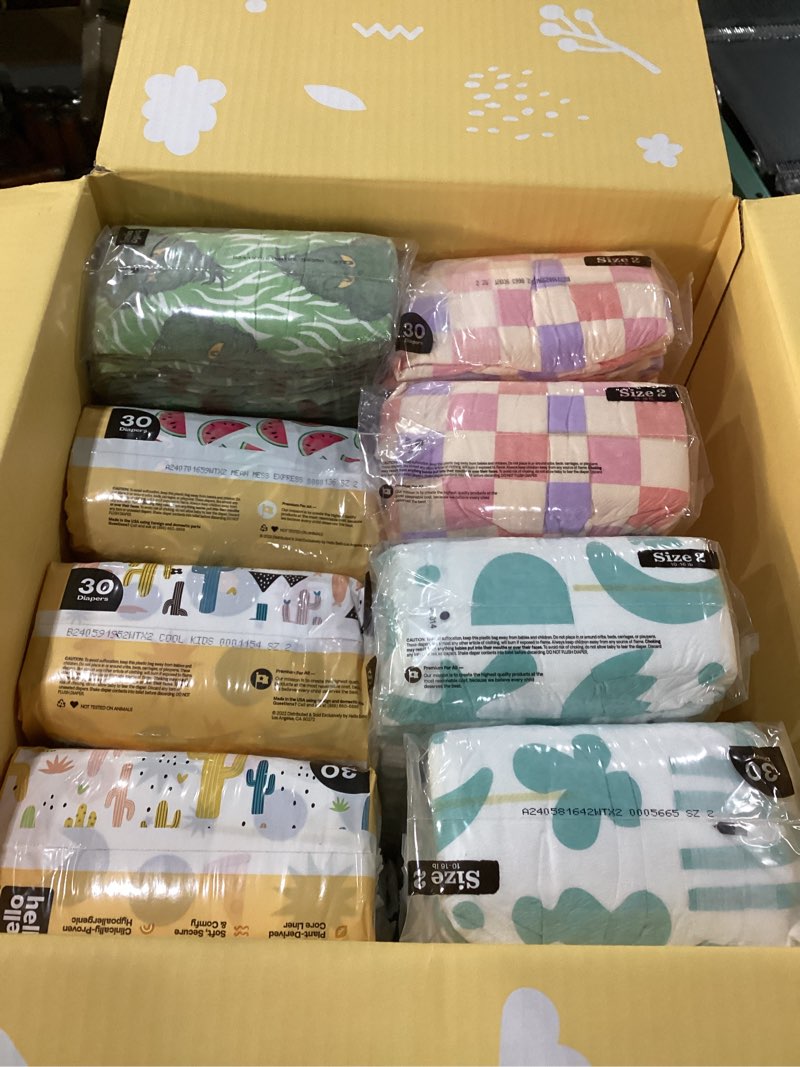 Condition photo showing New/Like New for Hello Bello Mega Surprise Pack, Size 2 (10-16 lbs), 240ct Hypoallergenic Assorted Diapers with a Soft, Cloth-Like Feel Plus 360 Ultra Gentle Unscented Baby Wipes in 6 Resealable Packs Mega Pack (Neutral) With Wipes Size 2