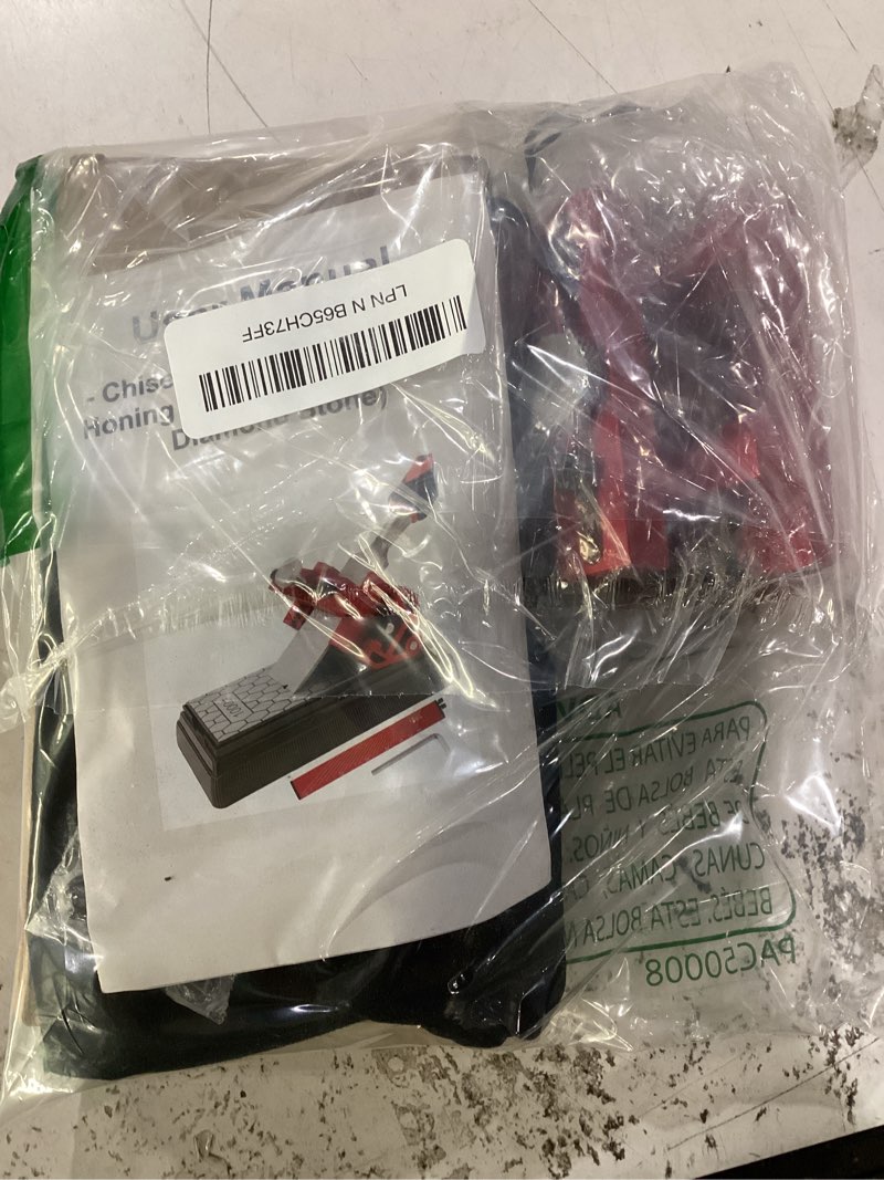 Condition photo showing As Is for chisel sharpening kit with honing guide & 400/1000 grit diamond stone, woodworking sharpening jig for chisels & plane blades, angle guide, non-slip base & bag