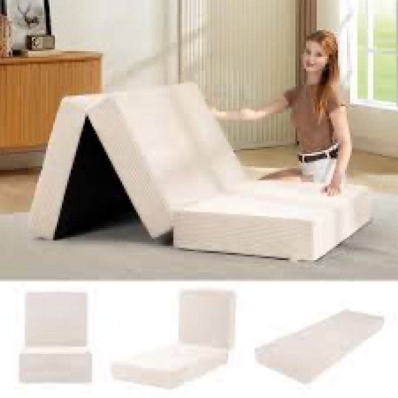 feliz home 6-Inch Tri-Fold Mattress Single Size - Foldable Futon Sofa Bed with Removable Washable Co