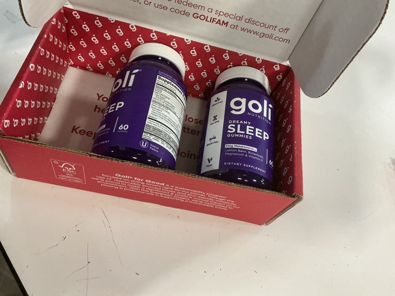 Condition photo showing New/Like New for (EXP 11/2027)Goli Dreamy Sleep Gummy - 60 Count (Pack of 2) - Melatonin, Vitamin D, Magnesium, and Lemon Balm Extract - Gelatin-Free, Gluten-Free, Vegan & Non-GMO 5mg Sleep 60 Count (Pack of 2)