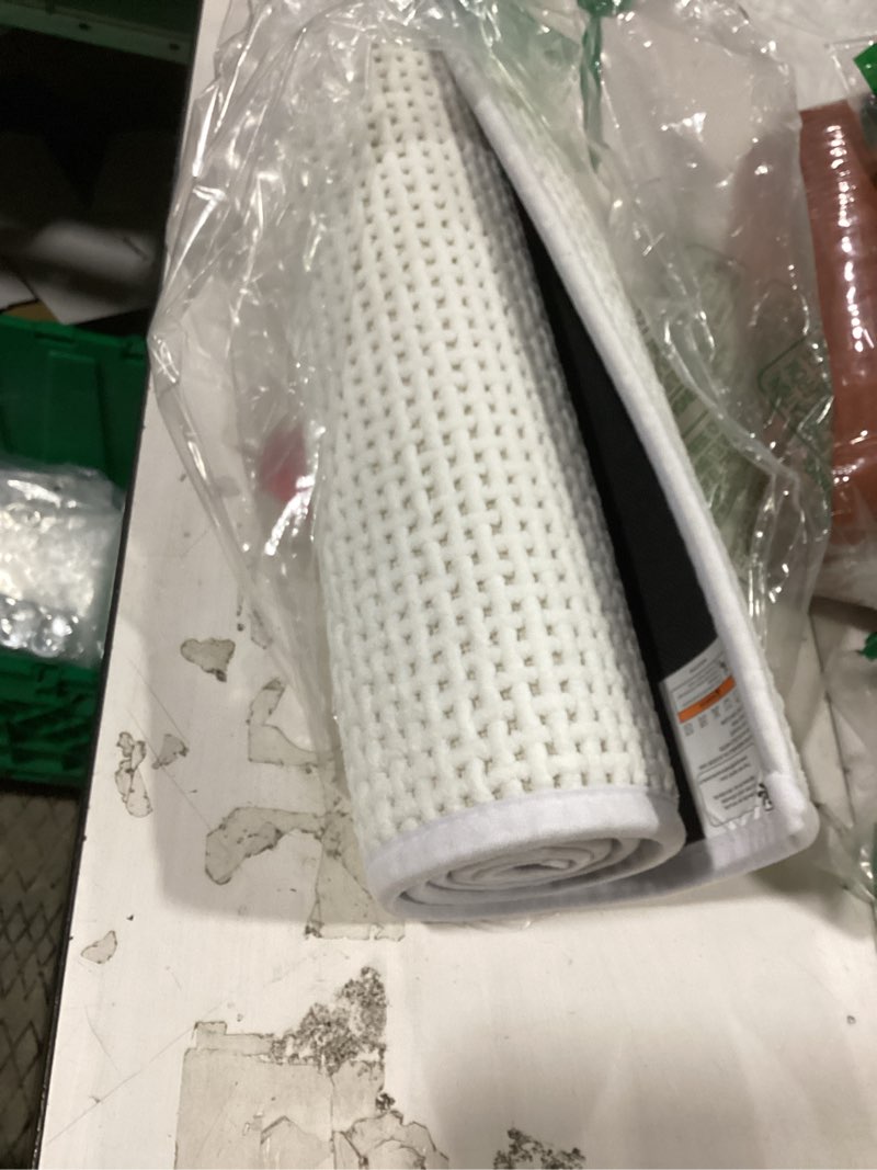 Condition photo showing Good Condition for color&geometry rubber backed waffle bath mat 24x16, non slip machine washable bathroom rugs, soft absorbent chenille boho carpet for bathroom floor, tub and shower, white white 16"x24"