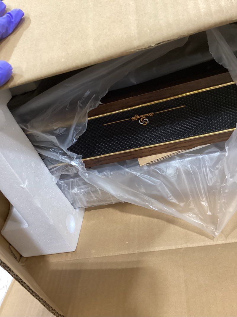 Condition photo showing As Is for Turntable Record Player with Built-in Speakers, Vinyl Record Player Support Bluetooth Playback Auto Stop 33&45 RPM Speed RCA Line Out AUX in All-in-one Belt-Drive Turntable for Vinyl Records Brown