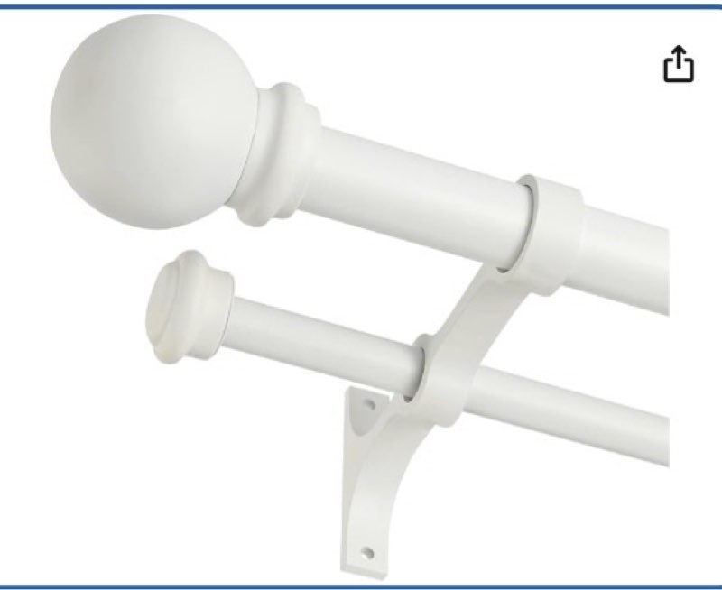 Double Curtain Rod, Adjustable 1 inch Double Drapery Rod Rods for Windows 28 to 48 inch,Ball Round Finials with Brackets Set (28-48\",White)