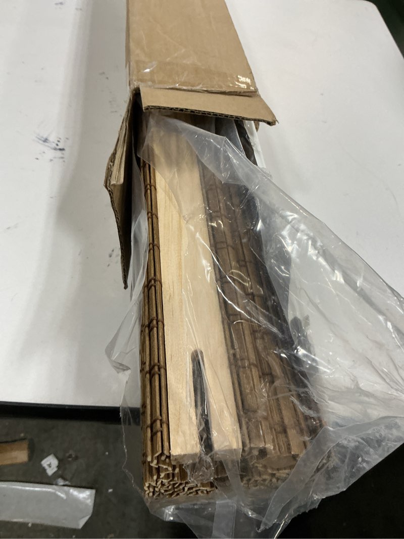 Condition photo showing As Is for Cordless Bamboo Roman Shades for Windows, Blinds Size (26.5" W ×48" H) Colour (Highfield Teak) Highfield Teak 26.5" W × 48" H