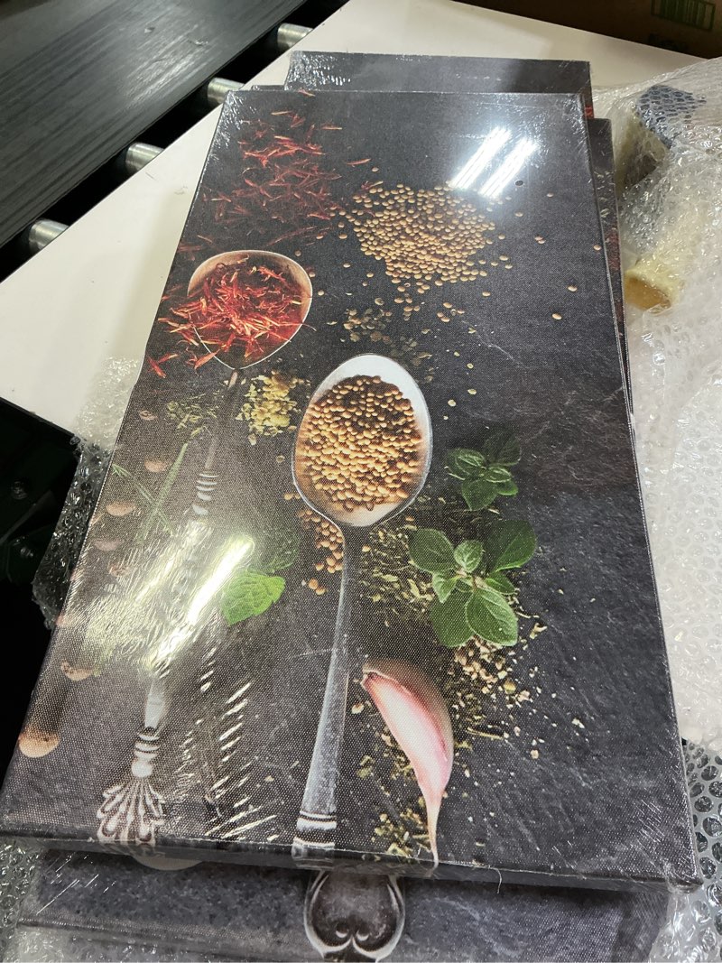 Condition photo showing Good Condition for andomty home decoration kitchen pictures wall decor 4 pieces spice in spoon vintage canvas wall art food photos painting on canvas home decor unframed 12x18inx2,12x24inx2,12x30in