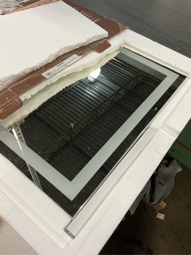 Condition photo showing As Is for FENNIO Vanity Mirror with Lights 22''x18'' Makeup Mirror with Lights,Lighted Makeup Mirror with 10X Magnification and USB?Smart Touch Screen with 3-Color Lighting,Dimmable?Square White? White 22"L x 18"W