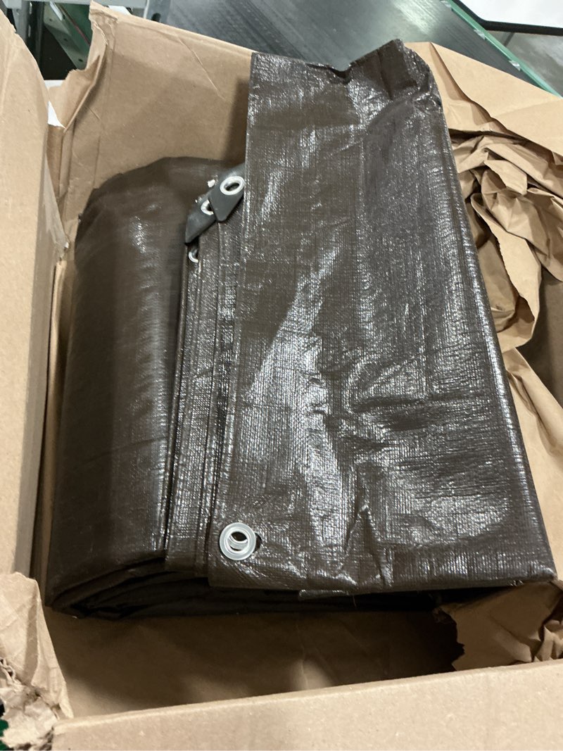 Condition photo showing New/Like New for RAINDEWAY 4x10 Feet Super Heavy Duty 18 Mil Brown Poly Tarp Cover, UV Resistant, Weatherproof, Multipurpose Waterproof Poly Tarp with Grommets and Reinforced Edges Brown 4x10 Feet-Finished size