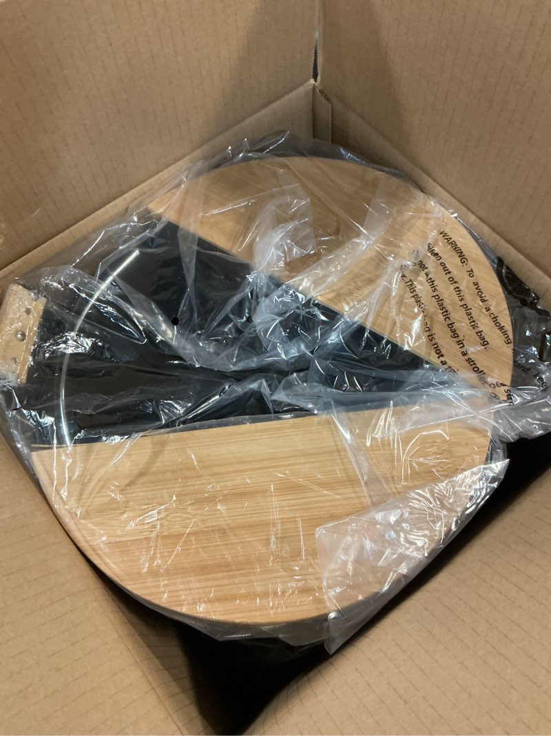 Condition photo showing As Is for 30 Liter/8 Gallon Step Trash Can with Bamboo Lid, Round Slim Stainless Steel Garbage Can with Removal Inner Liner, Soft Close for Kitchen, Office, Living Room, Bathroom, Black