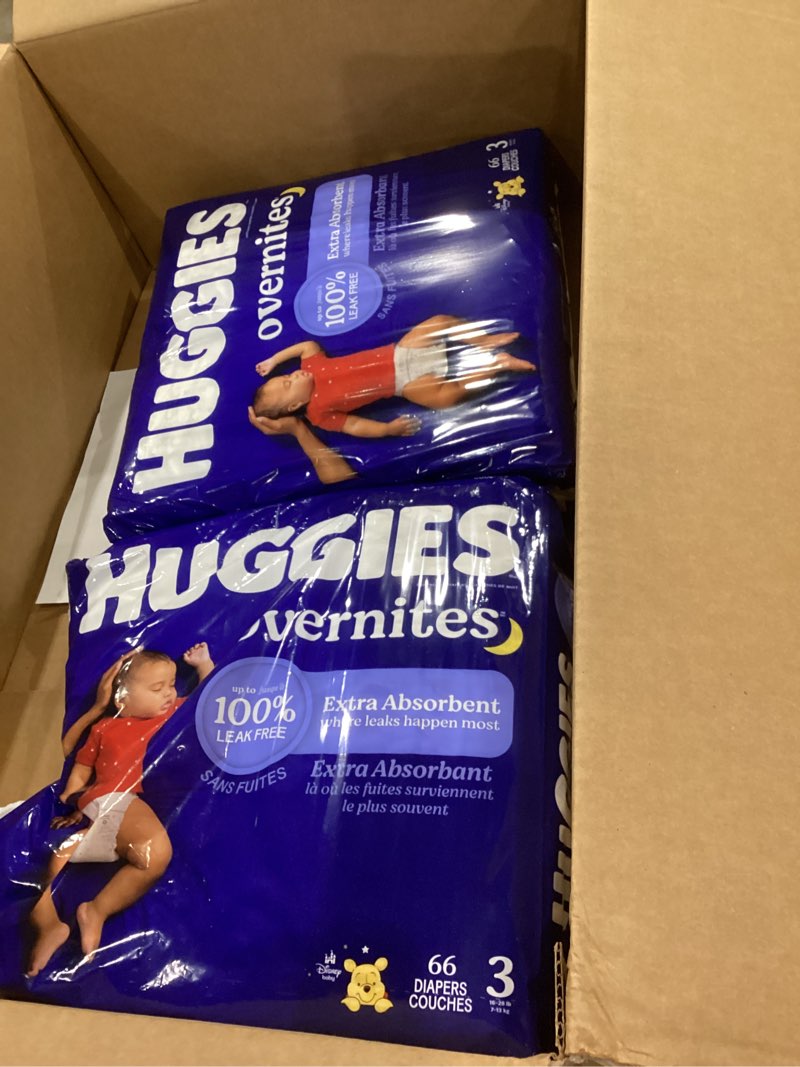 Condition photo showing Good Condition for huggies size 3 overnites baby diapers: overnight diapers, size 3 (16-28 lbs), 132 ct (2 packs of 66), packaging may vary size 3 132